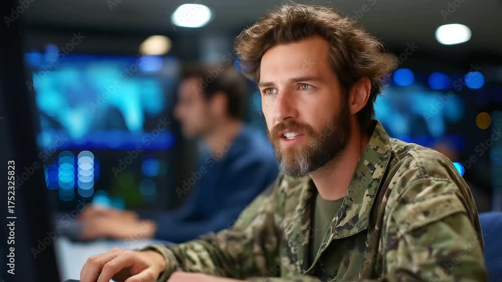 An army tech team in a data center runs AI threat simulations on ...