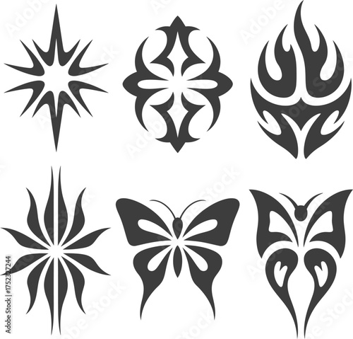 Tattoo tribal designs star flame butterfly floral abstract vector illustration
