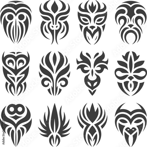Tribal tattoo mask vector design collection set illustration graphic art face art