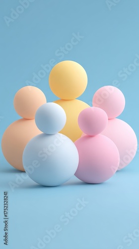 Abstract composition of colorful spheres arranged in a group.