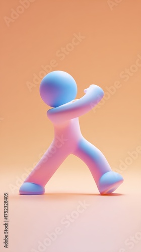 Abstract figure in a dynamic pose, minimalist design, vibrant colors.