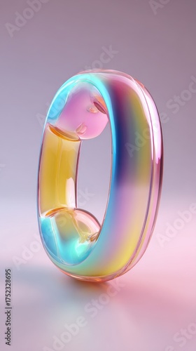 Abstract iridescent glass ring with colorful reflections and light.
