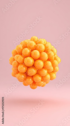 Abstract sphere of orange spheres floating in the air.
