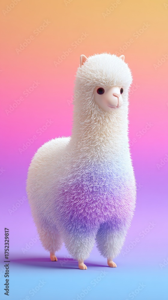 Naklejka premium Adorable fluffy alpaca with vibrant pastel colors and soft fur.