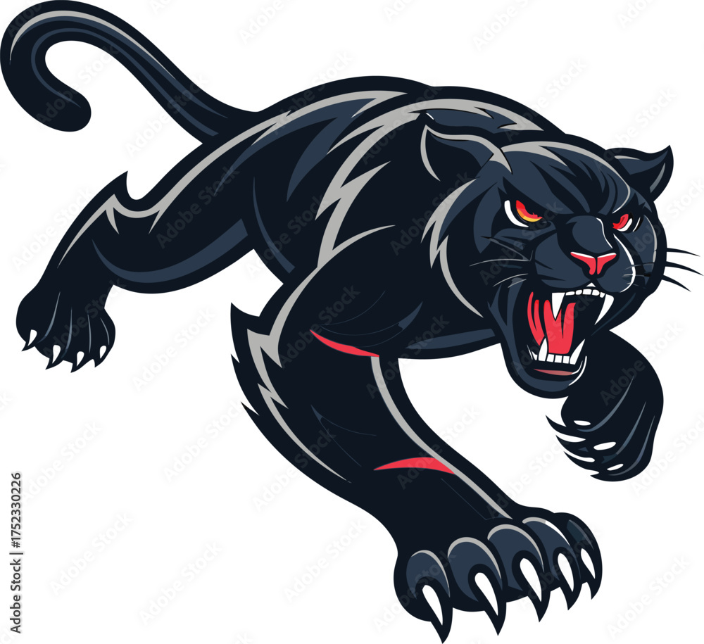 Obraz premium Angry Black Panther Vector Mascot – Wild Animal Attack Illustration