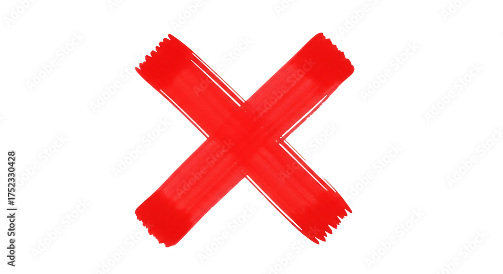 Obraz premium Hand drawn red cross mark on transparent background, representing cancellation, error, or rejection isolated on transparent background, created with thick marker strokes