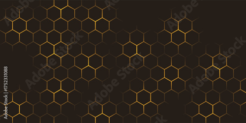 Hexagon technology black and gold colored honeycomb abstract background.  Eps10