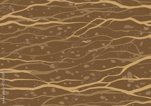 Abstract Brown Earth Texture with Roots and Rocks.