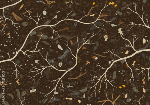 Soil Texture with Root System and Organic Matter Illustration.