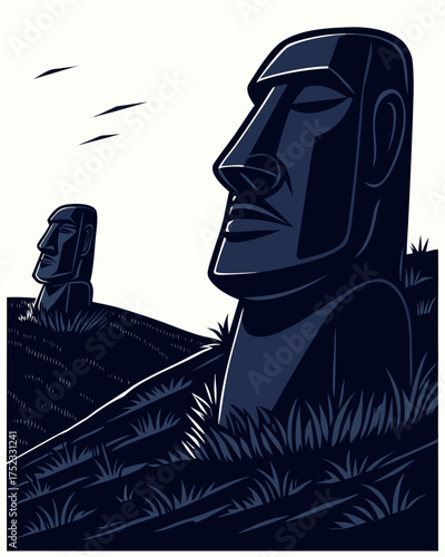 Easter Island Moai Statues – Vector Illustration