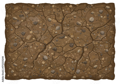 Cracked Dry Earth Texture with Small Stones and Pebbles.