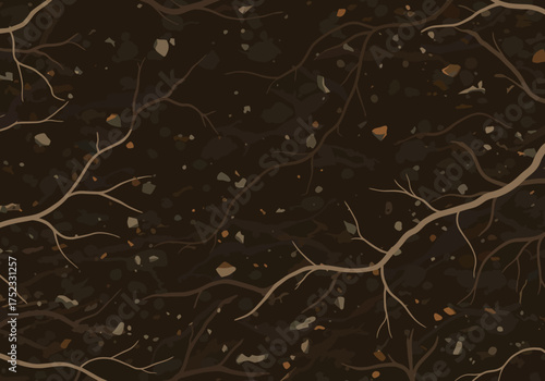 Underground Soil Texture with Roots and Pebbles Illustration.