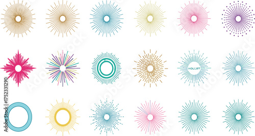 Abstract Geometric Starburst Designs in Various Colors and Patterns for Creative Projects