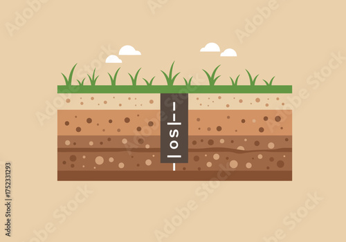 Soil Layers with Grass and Clouds Illustration.