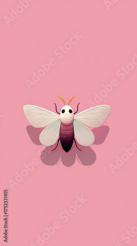 Artistic Moth on Pink Background - Minimalist Insect Design.
