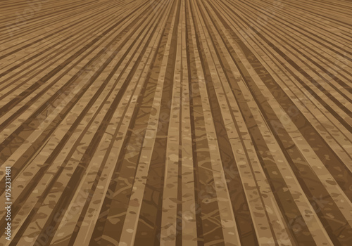 Ploughed Field with Parallel Furrows in Perspective View.