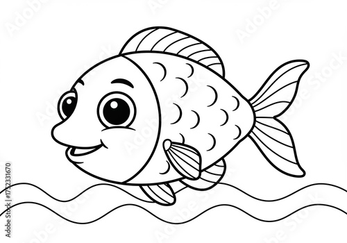Fun cartoon fish design for kids coloring book and educational material