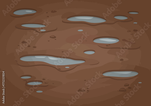 Cartoon Muddy Ground with Puddles Illustration.