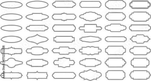 Extensive vector collection of diverse outline frames and decorative label shapes. Includes various blank borders, perfect for badges, tags, emblems, and enhancing graphic designs