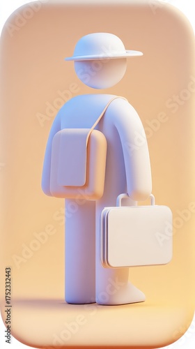 Business Traveler with Briefcase and Backpack in 3D Render.