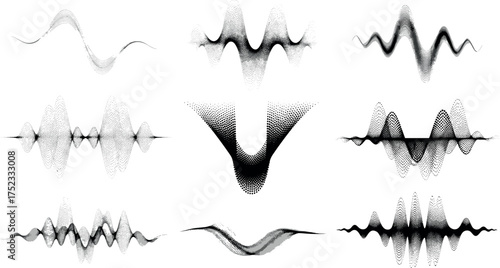 Abstract visual representation of sound waves in grayscale, depicting various frequencies and amplitudes