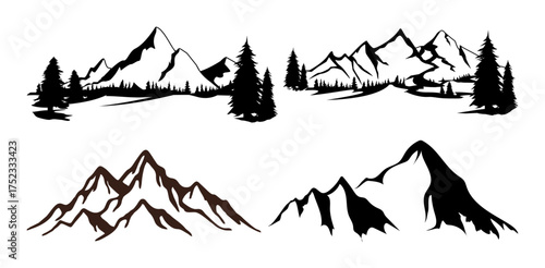 Mountain landscape vector with forest and pine trees, perfect for camping, outdoor adventure, hiking, climbing, trekking, and nature travel design