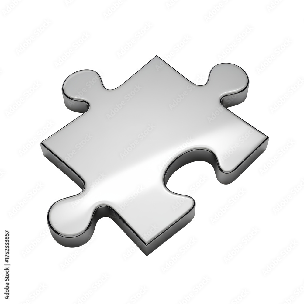 Fototapeta premium Reflective silver puzzle piece isolated symbol of problem solving on transparent space