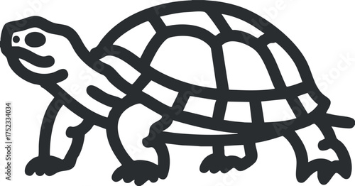 Black and white outline illustration of a tortoise showcasing its distinct shell and limbs.