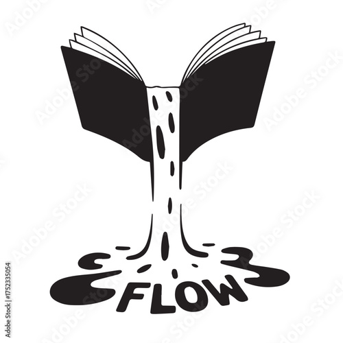 An open book transforms into a flowing river of knowledge and ideas