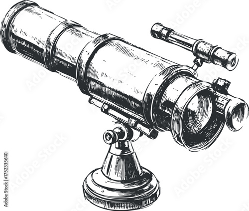 Vintage telescope sketch illustration, showcasing an antique optical instrument for astronomy enthusiasts.
