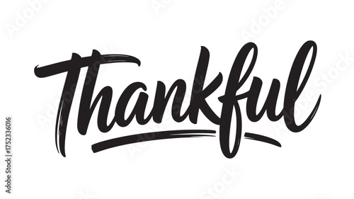 Thankful calligraphy text hand-lettered vector design perfect for Thanksgiving cards and seasonal greetings