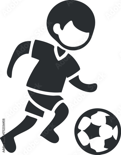 Illustration of a cartoon soccer player kicking a ball, emphasizing movement and sports activity.