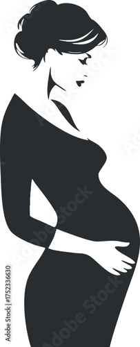 Silhouette of a pregnant woman in profile, highlighting motherhood and feminine elegance.