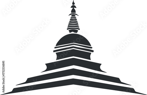 Silhouette of a stupa with layered architecture, symbolizing spiritual and cultural significance.