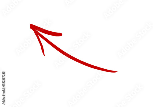 Red curved arrow hand-drawn on transparent background. Marker sketch arrow pointing up left, drawn by hand in doodle style for infographic, notes, or graphic design projects. PNG