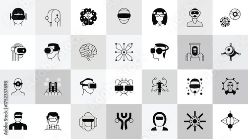 Virtual reality headset icons brain technology abstract shapes vector
