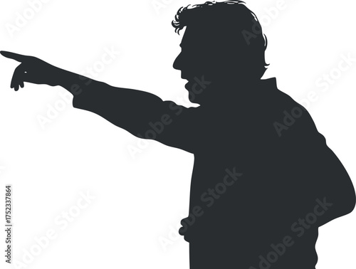 Silhouette of a man pointing, illustrating direction or giving instructions in a vector design.