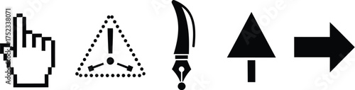 Set of various black and white computer cursor icons and symbols.