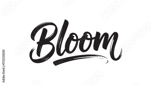 Bloom brush lettering typography hand drawn vector illustration isolated on white background for spring designs