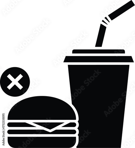 Unhealthy Food Restriction - Burger and Soda with Prohibition Symbol.