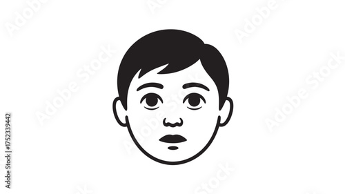 Simple vector illustration of a young mans face minimalist design isolated on white background