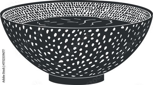 Monochrome ceramic bowl with dotted pattern, showcasing intricate artistic design and elegant craftsmanship.