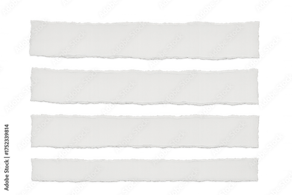 Obraz premium Torn white paper strips with jagged edges on a transparent background, providing space for text or message