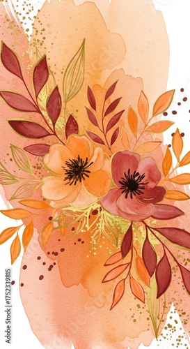 Autumn floral watercolor bouquet for seasonal greeting card or wall art design
