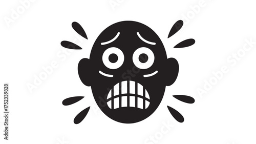Scared face glyph icon black silhouette vector illustration of fear isolated on white background
