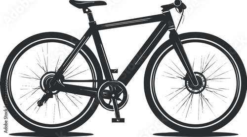 Black and white silhouette illustration of a bicycle with detailed frame and wheels design.