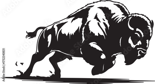 Charging bison silhouette buffalo running