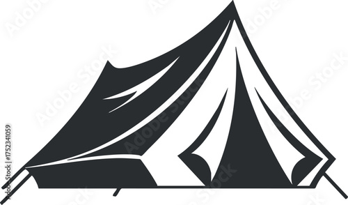 Monochrome illustration of a traditional camping tent, symbolizing adventure and outdoor exploration.