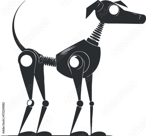 Illustration of a futuristic robotic dog with mechanical features and a sleek design.