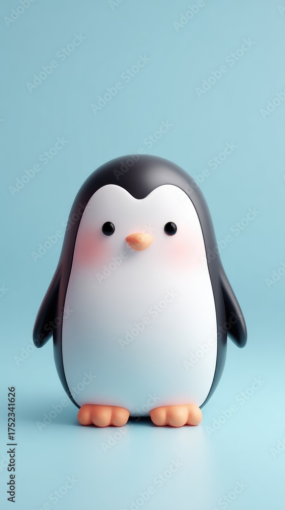 Fototapeta premium Cute penguin figurine on a light blue background.